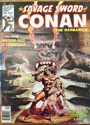Softcover comic book "Savage Sword of Conan" #14 from 1974, featuring Conan artwork on the cover.