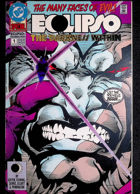 Softcover comic book Eclipso The Darkness Within #1N from 1992, featuring dark cover art and classic superhero imagery.