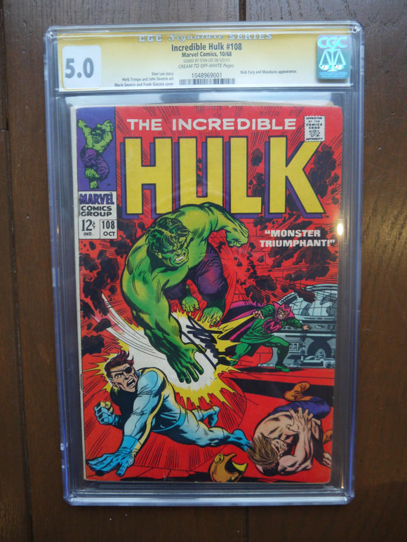 Incredible Hulk (1962 1st Series) #108 CGC 5.0 Signed Stan Lee