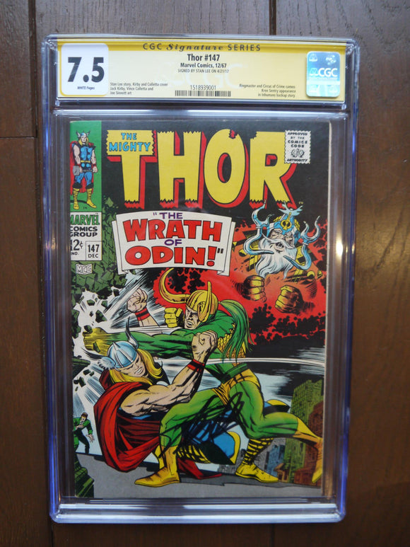 Thor (1962 1st Series Journey Into Mystery) #147 CGC 7.5 Signed Stan Lee