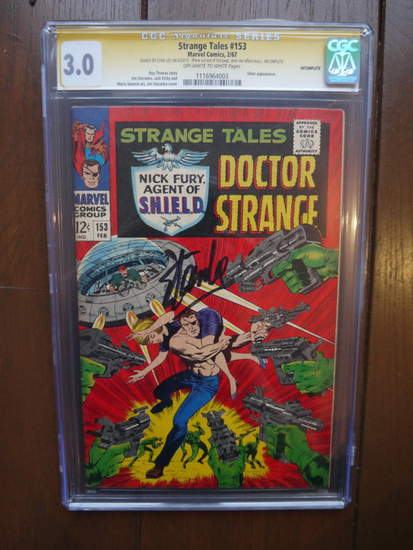 Strange Tales (1951 1st Series) #153 CGC 3.0 Signed by Stan Lee