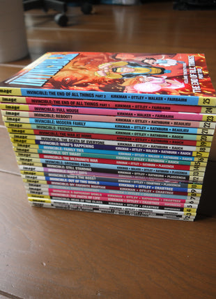 Invincible TPB 1st Edition complete softcover set, 2003–2018 Image Comics graphic novels on display