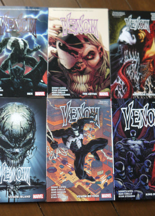 Venom TPB complete set, 2018–2021 Marvel softcover by Donny Cates, multiple graphic novels shown