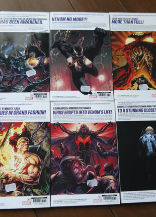 Venom TPB 2018-2021 Marvel complete softcover set by Donny Cates, comic book covers displayed