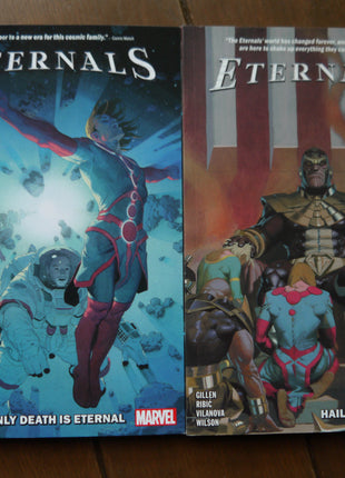 Eternals TPB 2021 by Kieron Gillen complete softcover set, comic book cover and spine displayed