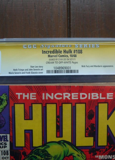 Incredible Hulk (1962 1st Series) #108 CGC 5.0 Signed Stan Lee - Mycomicshop.be