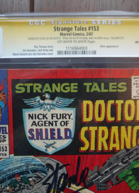 Strange Tales (1951 1st Series) #153 CGC 3.0 Signed by Stan Lee - Mycomicshop.be